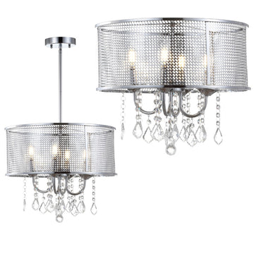 Avah Metal/Crystal Adjustable LED Drop Chandelier - JONATHAN Y